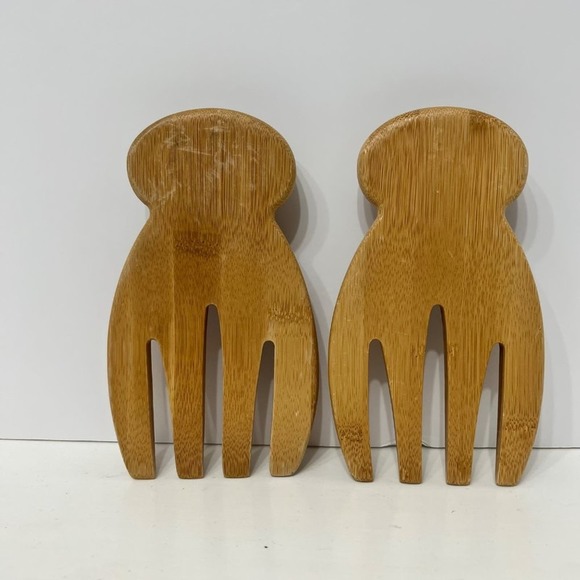 Totally Bamboo Salad Hands 2 Pieces Toss Mix Serve Natural Wood Farmhouse - Picture 5 of 10